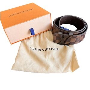 Louis Vuitton Damier Ebene Brown Belt LV Buckle Leather 95/38 Box Dust Bag M5807